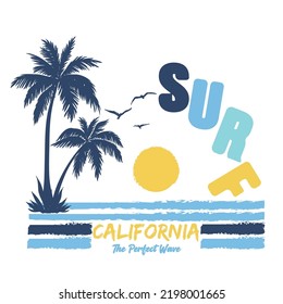 California beach text with palm trees vector illustrations. For t-shirt prints and other uses.