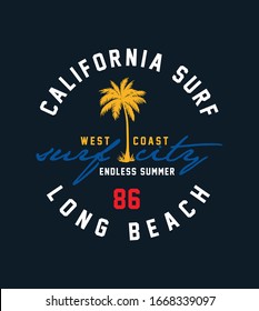 California beach text with waves and sun vector illustrations. For t-shirt prints and other uses.