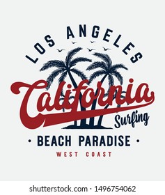 california beach typography slogan with palm tree illustration for fashion print and other uses