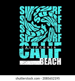 California beach typography swirl letter grunge distress surf poster black background vector illustration t shirt design vector graphics