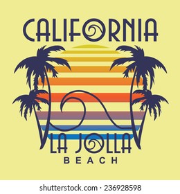 California beach typography, t-shirt graphics, vectors