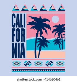 California beach typography, t-shirt graphics, vectors