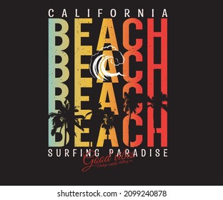 California beach vibes print design for t shirt print, poster, sticker, background and other uses. Summer colorful retro print artwork illustration. 