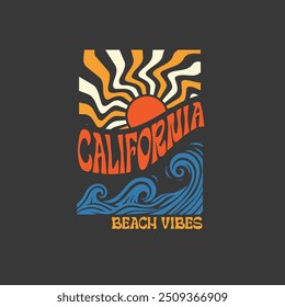 California beach vibes retro sunshine tipografía verano playa gráfico