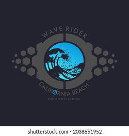 California Beach Wave Rider enjoy the surf. vector graphic design