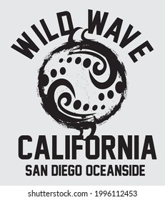 California Beach wild wave graphic design vector art