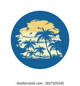 California Beach,sea tourism logo, tropical island with palm trees