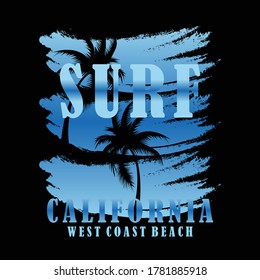 Playa de California, diseño gráfico de tipografía de elementos de espárragos en verano para la impresión de camisetas de diseño de ilustraciones vectoriales