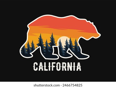 California bear with forest silhouette perfect for print, apparel, sticker, etc
