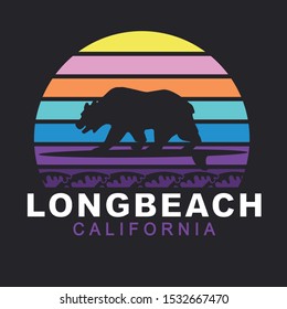 California  Bear illustration, tee shirt graphics, vectors, long beach typography, hand drawing