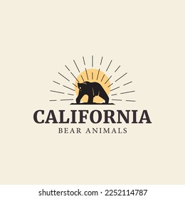 california bear vintage typography logo with sunset vector design