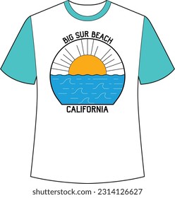 California Big Sur Beach T-Shirt, California T-Shirt,  Big Sur Beach T-Shirt, Summer T-Shirt, Beach Sunset Shirt, Beach Design