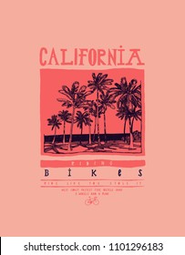 California bikes - tropical palm-trees ocean beach bicycle t-shirt print