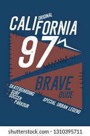 california brave dude,t-shirt design vector illustration
