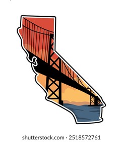 California Bridge Sunset Silhouette - Iconic Landmark Illustration