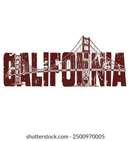 california bridge typography graphic print , Abstract fashion drawing and creative design for t-shirts, mugs, graphic tee, sweatshirt, cases, etc. Illustration in modern style for clothes.