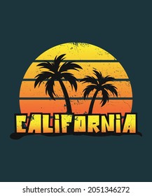 California CA Vintage Graphic Retro 70s t-shirt - vector design illustration, it can use for label, logo, sign, sticker for printing for the family t-shirt.