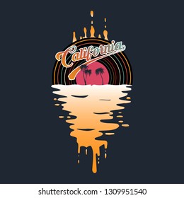 california circle t shirt design.summer colors. sun is flowing and flaking. vector illustration.EPS 10