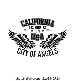 California City of angels USA black wings Vector t-shirt fashion design