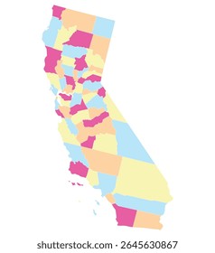 California with city map. Map of the U.S. state of California in multicolor. 