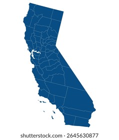 California with city map. Map of the U.S. state of California in blue color. 
