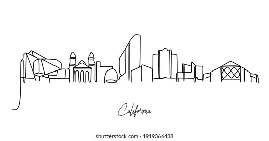 California City Of The USA Skyline - Continuous One Line Drawing