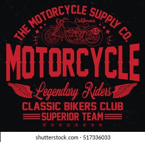 Club de ciclistas clásicos de California, tipografía de motocicleta, gráficos de camisetas, vectores