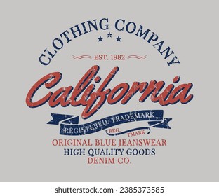 California Clothing Company Original Blue Jeanswear slogan tee typography print design. Vector t-shirt graphic or other uses.