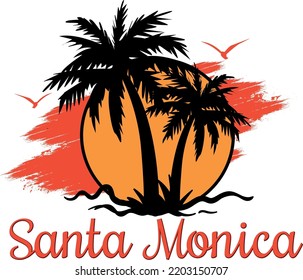 California coast, Santa Monica beach, surfers vector print and varsity, Beach surf typography, Palm beach. Vector illustration, t-shirt design