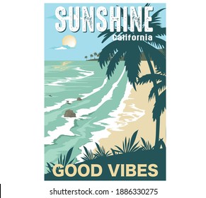 California coast surf vector illustration for t shirt prints