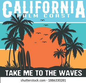 California coast surf vector illustration for t shirt prints