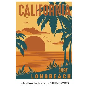 California Coast Surf Vector Illustration For T Shirt Prints