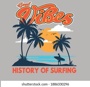 California coast surf vector illustration for t shirt prints