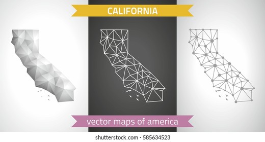 California collection of vector design modern maps, gray and black and silver dot contour mosaic 3d map