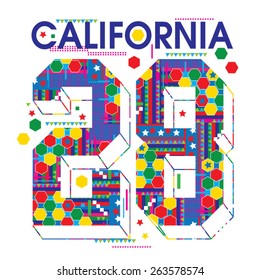 California color typography, t-shirt graphics, vectors