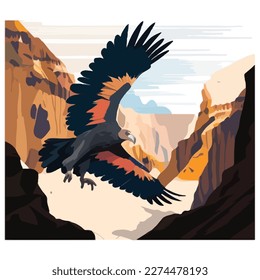 California condor in the canyon. Threatened or endangered species animals. Flat vector illustration concept