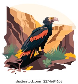 California condor in the canyon. Threatened or endangered species animals. Flat vector illustration concept