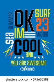 california cool surf,t-shirt print poster vector illustration
