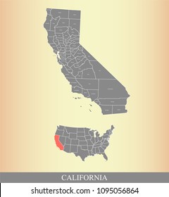 California county map with names labeled. California state of USA map vector outline 