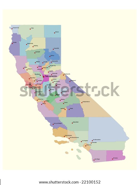 California County Map County Seats 63 Stock Vector (royalty Free) 22100152