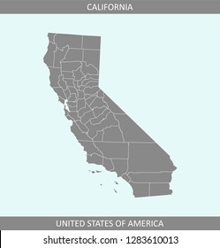 California county map vector outline gray background. Counties map of California state of USA in a creative design