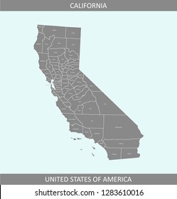 California County Karte, Vektorgrafik grauer Hintergrund. Counties Map of California State USA in einem kreativen Design