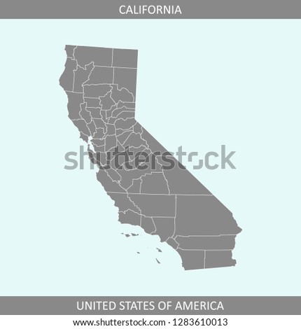 California county map vector outline gray background. Counties map of California state of USA in a creative design