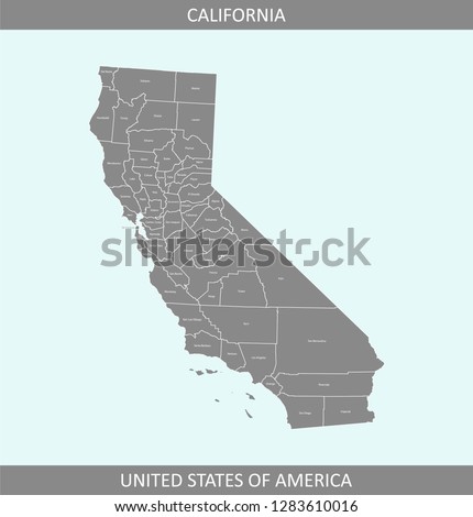 California county map vector outline gray background. Counties map of California state of USA in a creative design