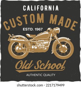 California custom made, vector icon for speedway motors sport. Motorcycle racing and speed moto retro grunge t-shirt print, biker motocross, or motorsport custom emblem