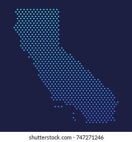 California Dotted Map Vector Round Design Gradient Art. Californian Abstract Illustration.