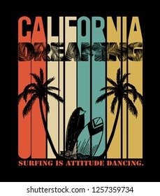 California Dream Surf Beach Palm Retro Ocean Waves