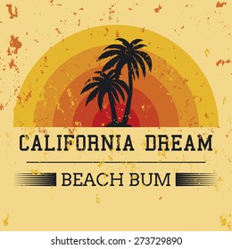 california dream typography, t-shirt graphics. vector illustration.