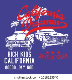 California dreaming palm beach and cars  graphic design vector art