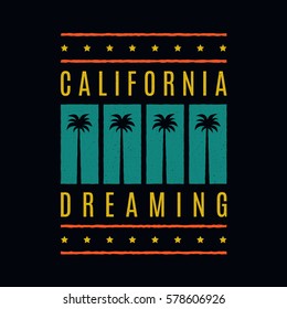 California dreaming. Retro print. Vintage grunge palms.